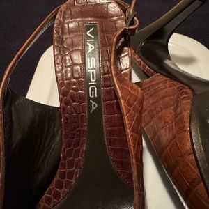 Crocodile Brown Slingback Herl